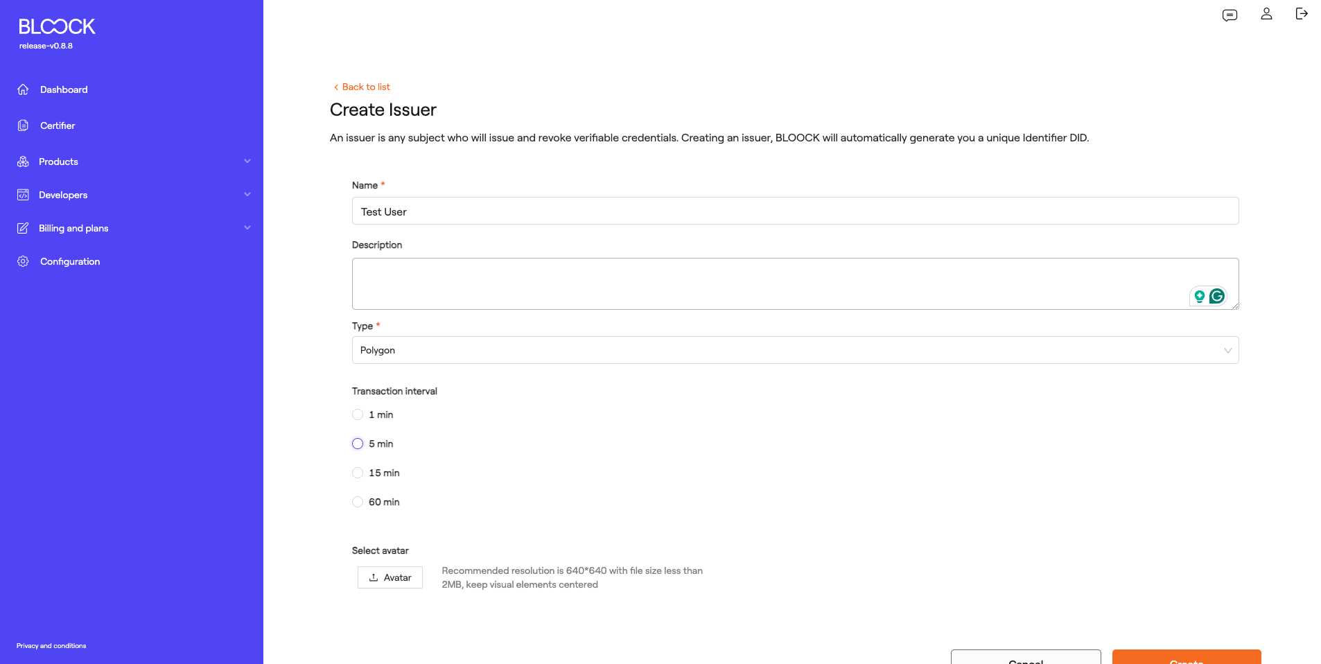 Create Issuer Form